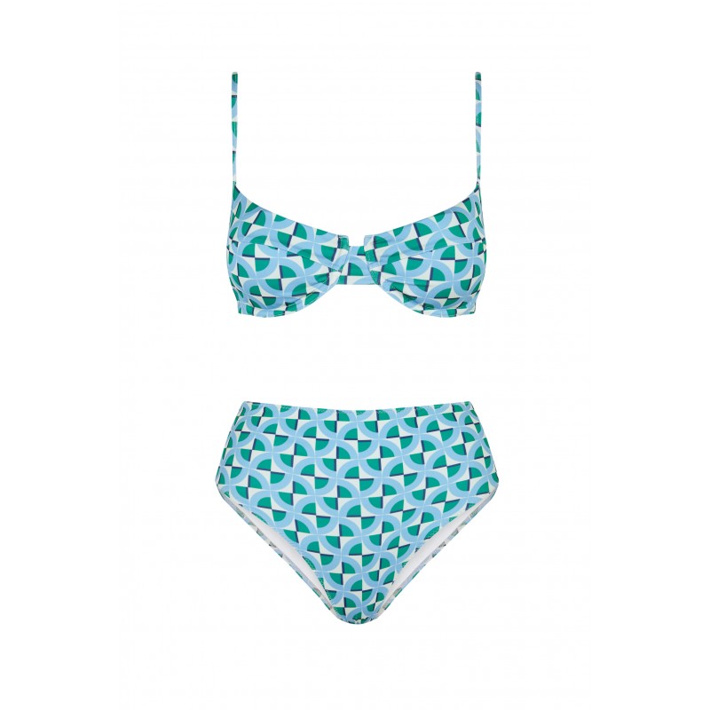 Bikini Balconette Calma High Verde Y Azul Robin Collection