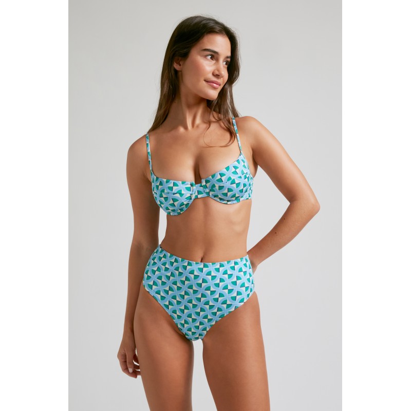 Bikini Balconette Calma High Verde Y Azul Robin Collection