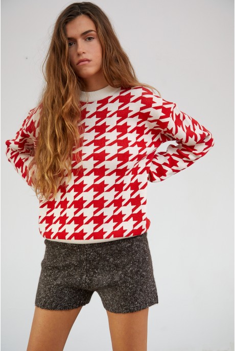 Red Houndstooth Chamonix Sweater Red Houndstooth Chamonix Sweater