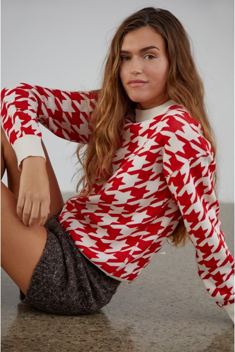 Red Houndstooth Chamonix Sweater Red Houndstooth Chamonix Sweater