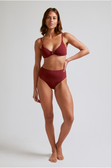 Maillot de bain 2 pièces Ring Bordeaux Culotte Haute | Robin Collection