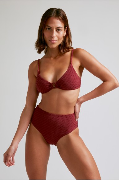 Maillot de bain 2 pièces Ring Bordeaux Culotte Haute | Robin Collection